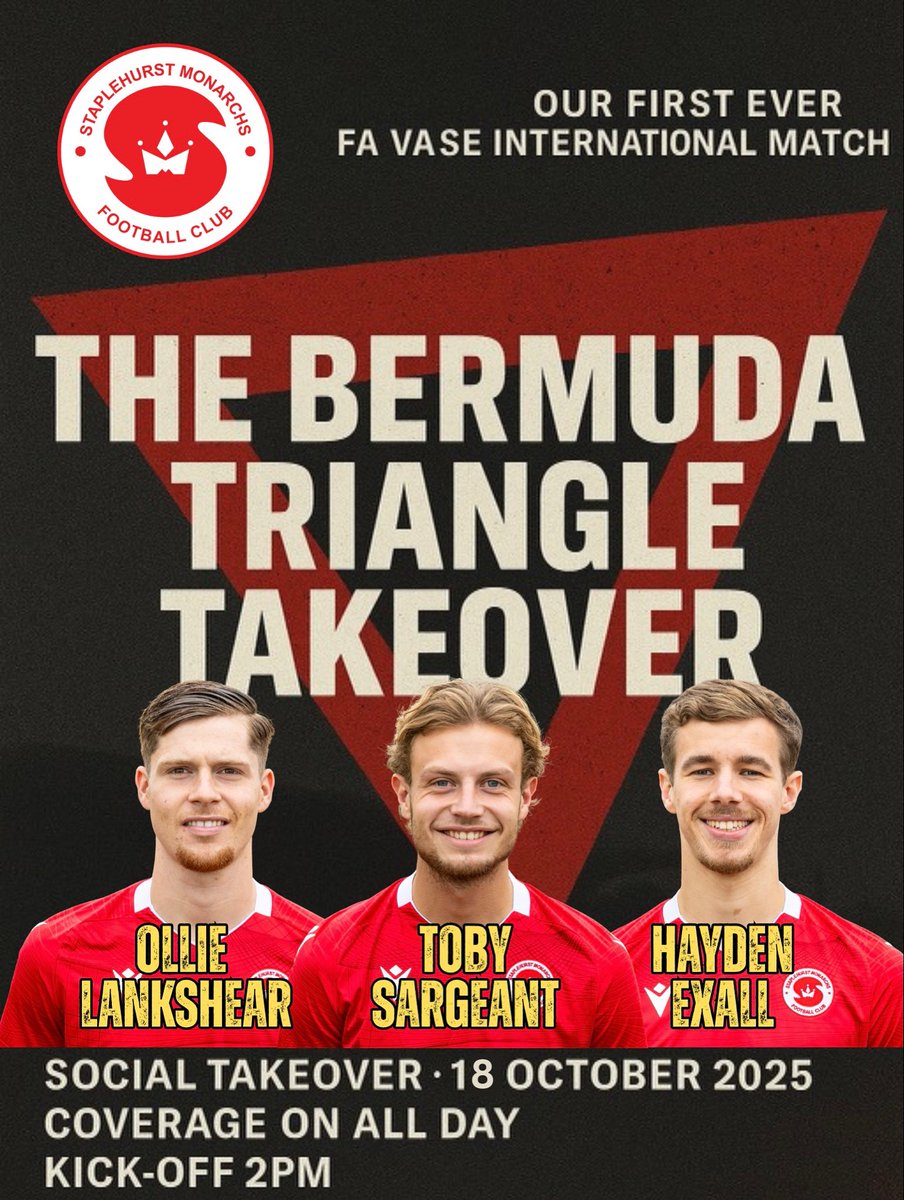 staplehurstmon's tweet photo. 📸✈️🔺Bermuda Triangle Socials Takeover

Make sure you’re following along on Instagram tomorrow! Some of the lads will be taking over as they travel to Guernsey

👥 Ollie Lankshear, Toby Sargeant, Hayden Exall https://t.co/1Vddidb5uO