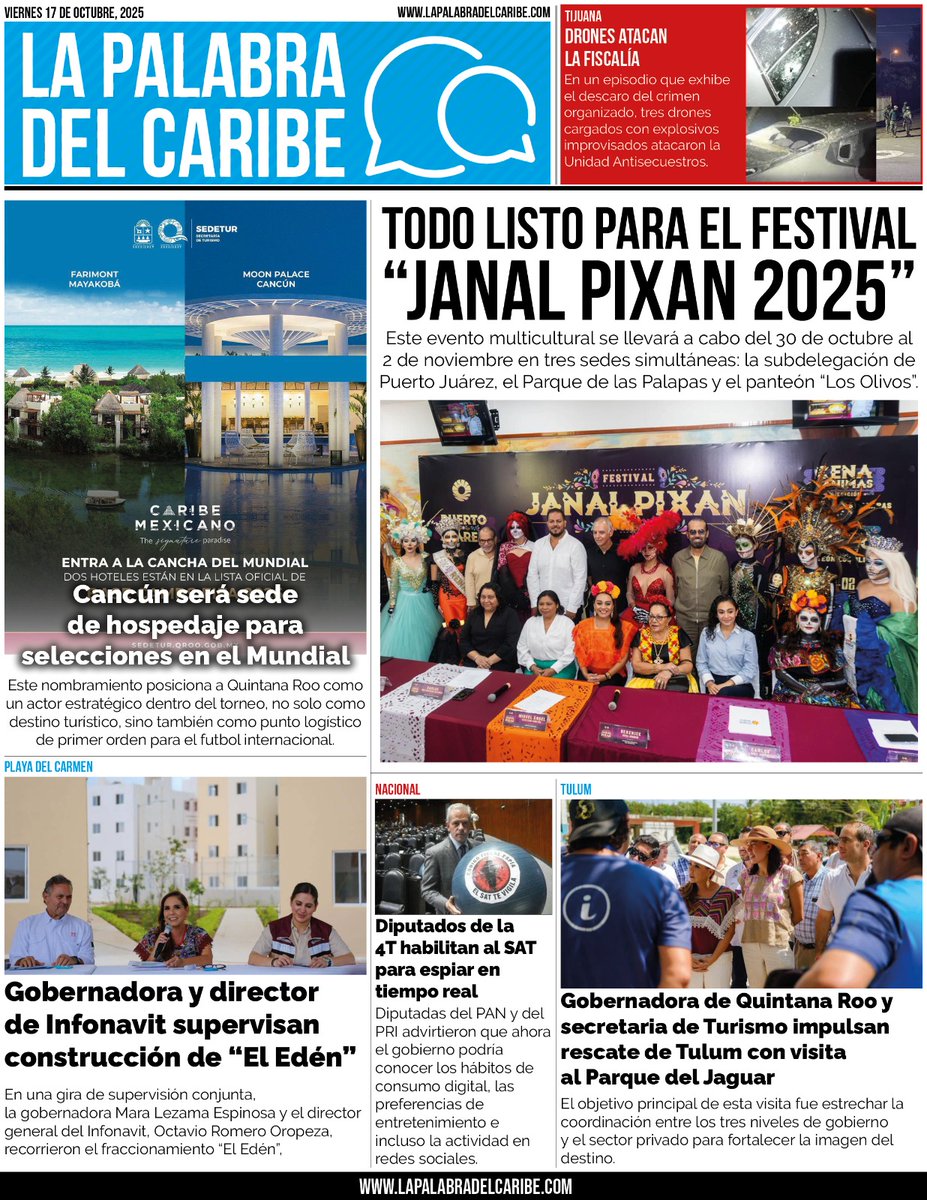 Todo listo para el Festival “Janal Pixan 2025” en Cancún: is.gd/jZDIYl
---------
Cancún será sede de hospedaje para selecciones en el Mundial 2026: is.gd/7Egt8K

Gobernadora y director de Infonavit supervisan construcción de “El Edén” en Playa del Carmen: