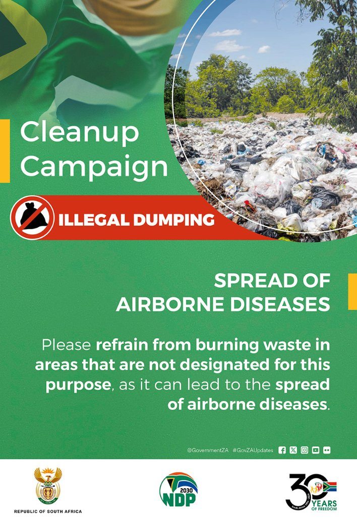 GovernmentZA's tweet photo. Weekend Clean-Up Alert!
Say NO to illegal dumping. It harms our environment and breaks municipal by-laws. ❌❌ ❌ Let’s keep our communities clean and safe! 💚 💚 💚 💚
#GovZAUpdates #CleanUpCampaign 🚮🚮🚮🚮 https://t.co/IP0mSZIdXD