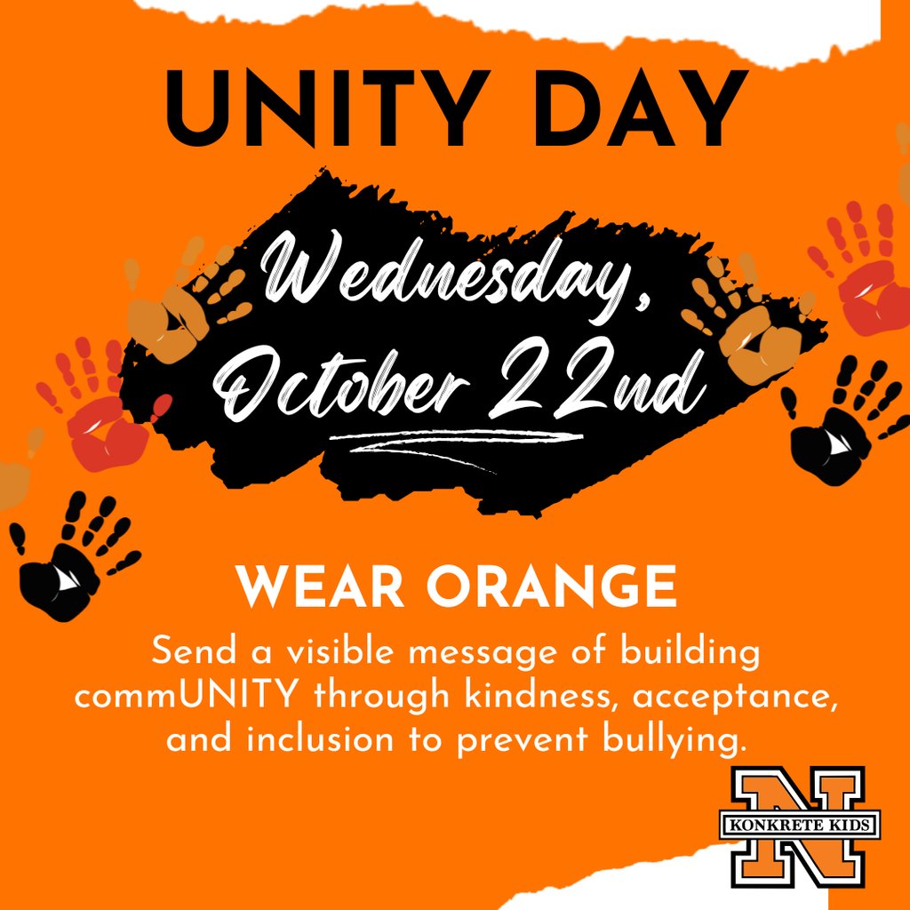 Wear Orange on Tuesday, October 22nd, to celebrate Unity Day and take a stand against bullying. Join students and faculty across the school in this visual pledge for a safe, supportive, and respectful community. #KKidsthrive #KKidpride  #Unityeveryday