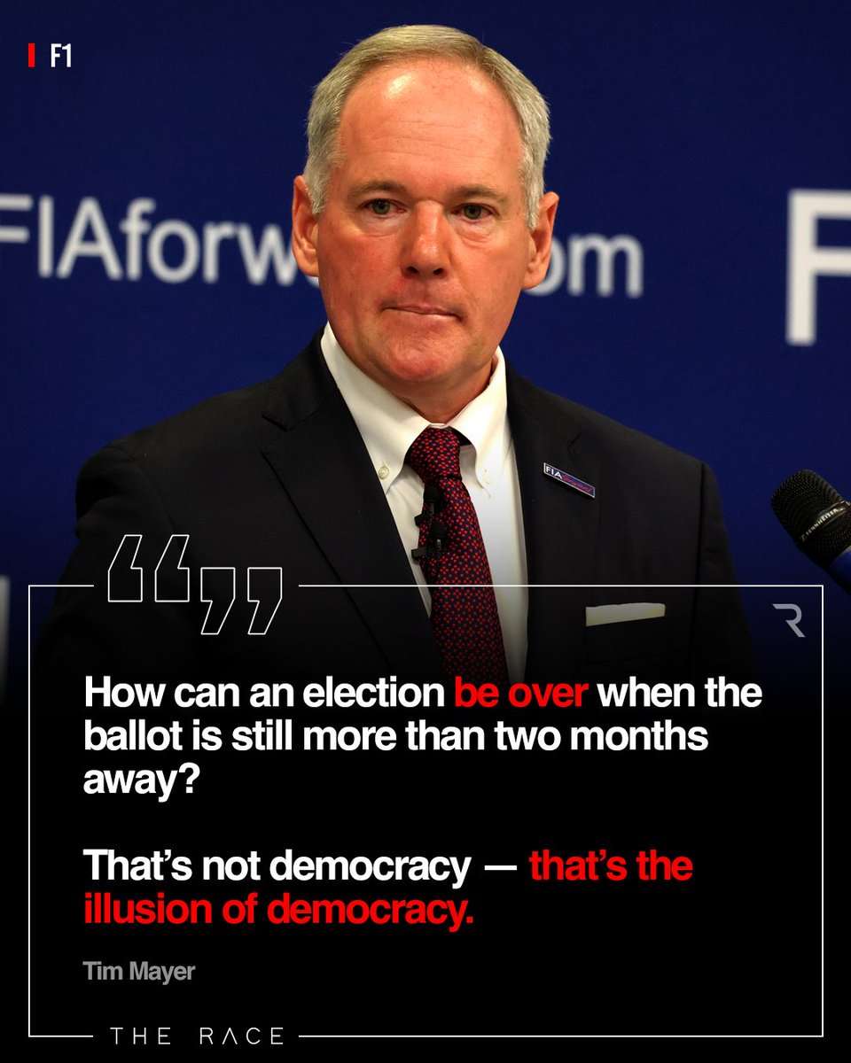 wearetherace's tweet photo. Former FIA Presidential candidate Tim Mayer - who pulled out of the race earlier today in dramatic fashion - has made accusations against the FIA's electoral process: https://t.co/2N1VCq5dQz