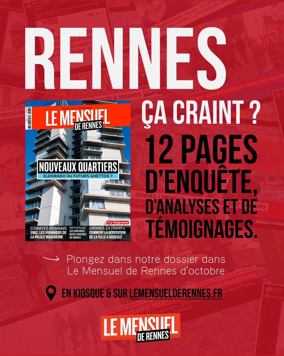MensueldeRennes's tweet image. « Rennes, ça craint » 😰

Violences en marge des manif, narcotrafic, polémiques politiques... 

Notre ville mérite-t-elle sa mauvaise réputation ? 🔍

👉🏼 Découvrez notre enquête dans Le Mensuel de Rennes d&apos;octobre : urlr.me/3yJKZ  !

#rennes #mensuelderennes #bashing