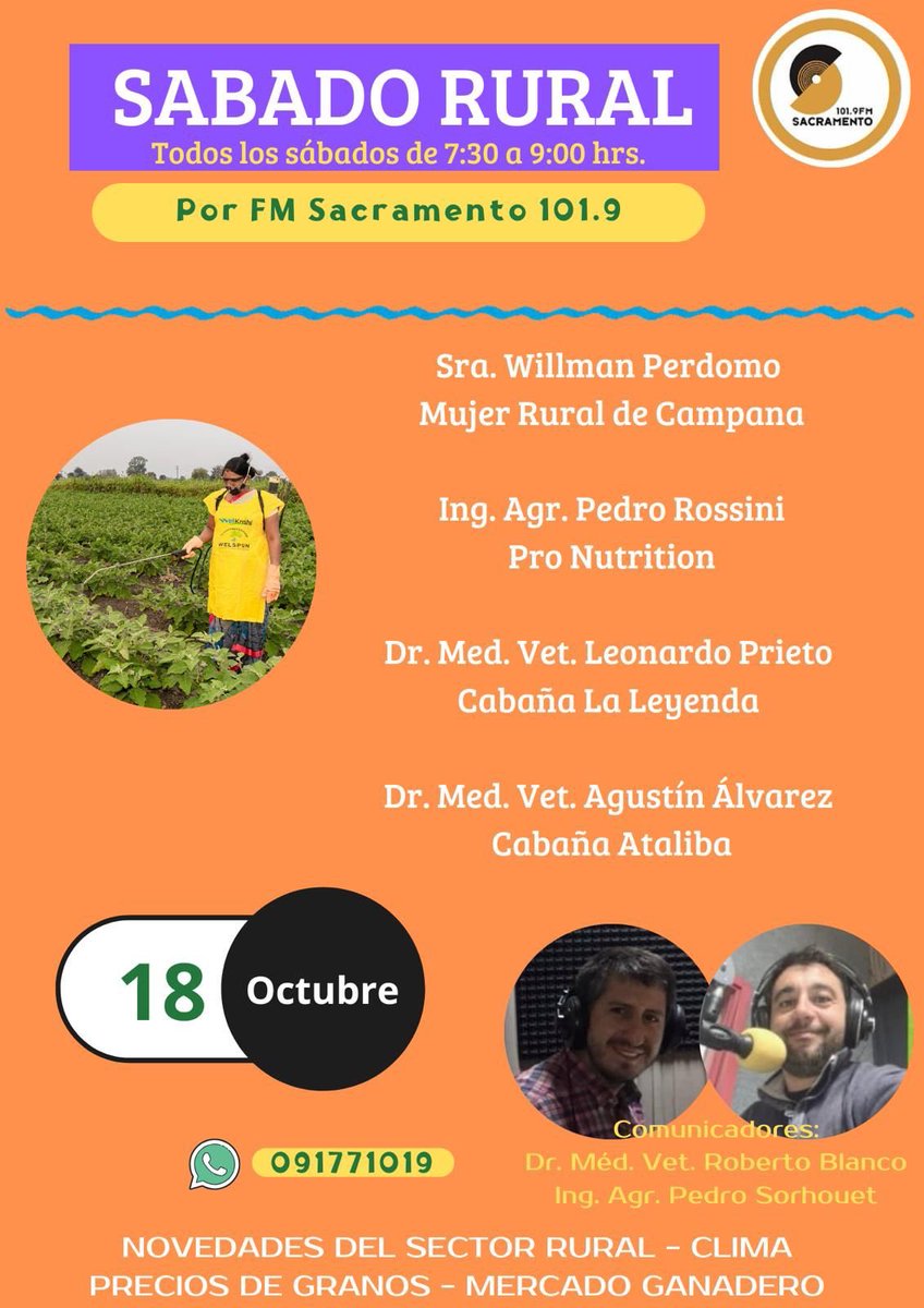 Mañana desde las 7:30 am otro #SabadoRural más en el aire de <a href="/deloesteradio/">Radio del Oeste S.A.</a> 

Podes escucharnos en Sacramento FM en el 101.9 o a través de: ro.com.uy/sacramento-fm-… o radios.com.uy/sacramento-col…