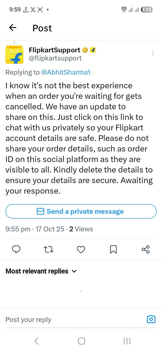 AbhitSharma1's tweet photo. From 23rd september, i had complained multiple no. Of times.
Many times complaints have been taken but no resolution is being provided. Resolution timeline is being  increased from  last 5 days. @flipkartsupport
@jagograhakjago They are only passing the days by this dummy reply. https://t.co/i4h4P7sERr