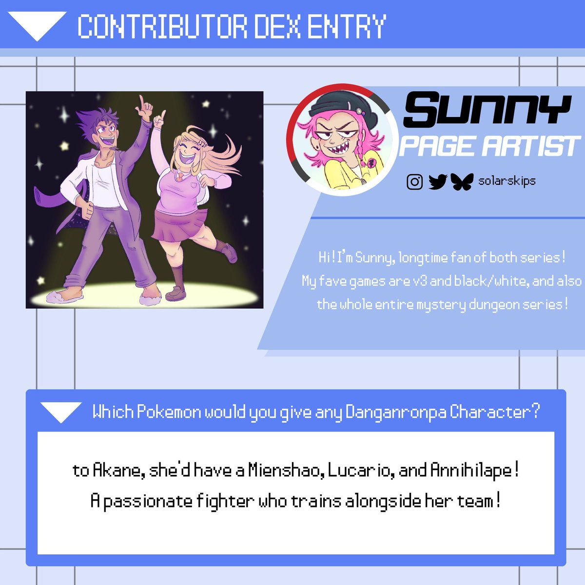 ✨TRAINER SPOTLIGHT✨

<a href="/solarskips/">scholar of the sacred yaoi arts</a> is our next page artist! Their fun art style and delightful shape language is perfect for an entertaining Pokemon piece.