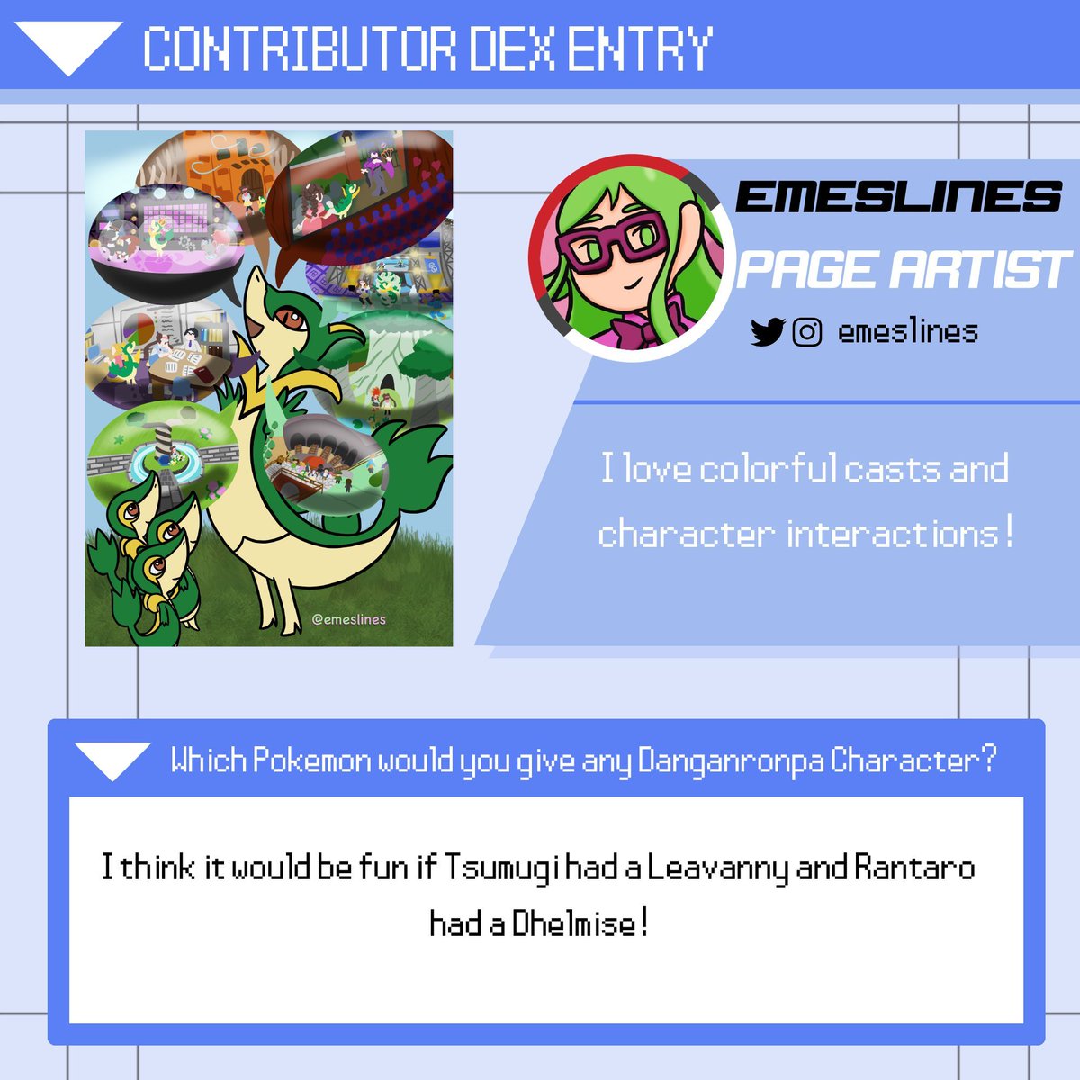 ✨TRAINER SPOTLIGHT✨

Coming next is Trainer emeslines! She’s incredibly talented when it comes to character interactions in her work! Very dynamic and engaging!