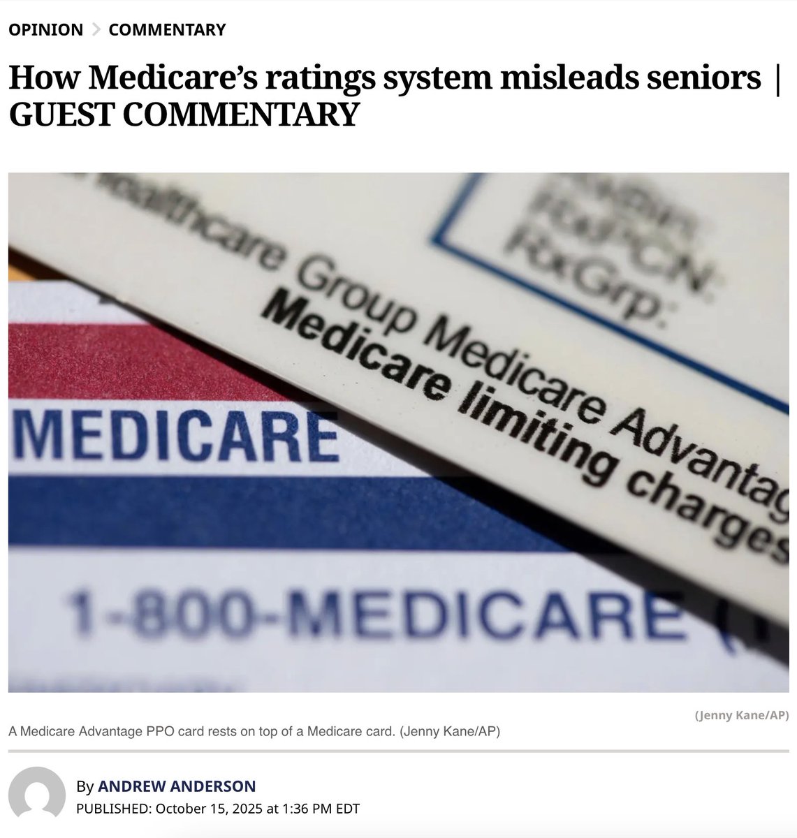 BSPH_HPM's tweet image. As Medicare open enrollment begins, millions of seniors are making high-stakes choices using a system that can be very misleading. Read why it’s time to rethink Medicare’s star system via professor @andrew_andersn&apos;s guest commentary for the @baltimoresun: baltimoresun.com/2025/10/15/med…