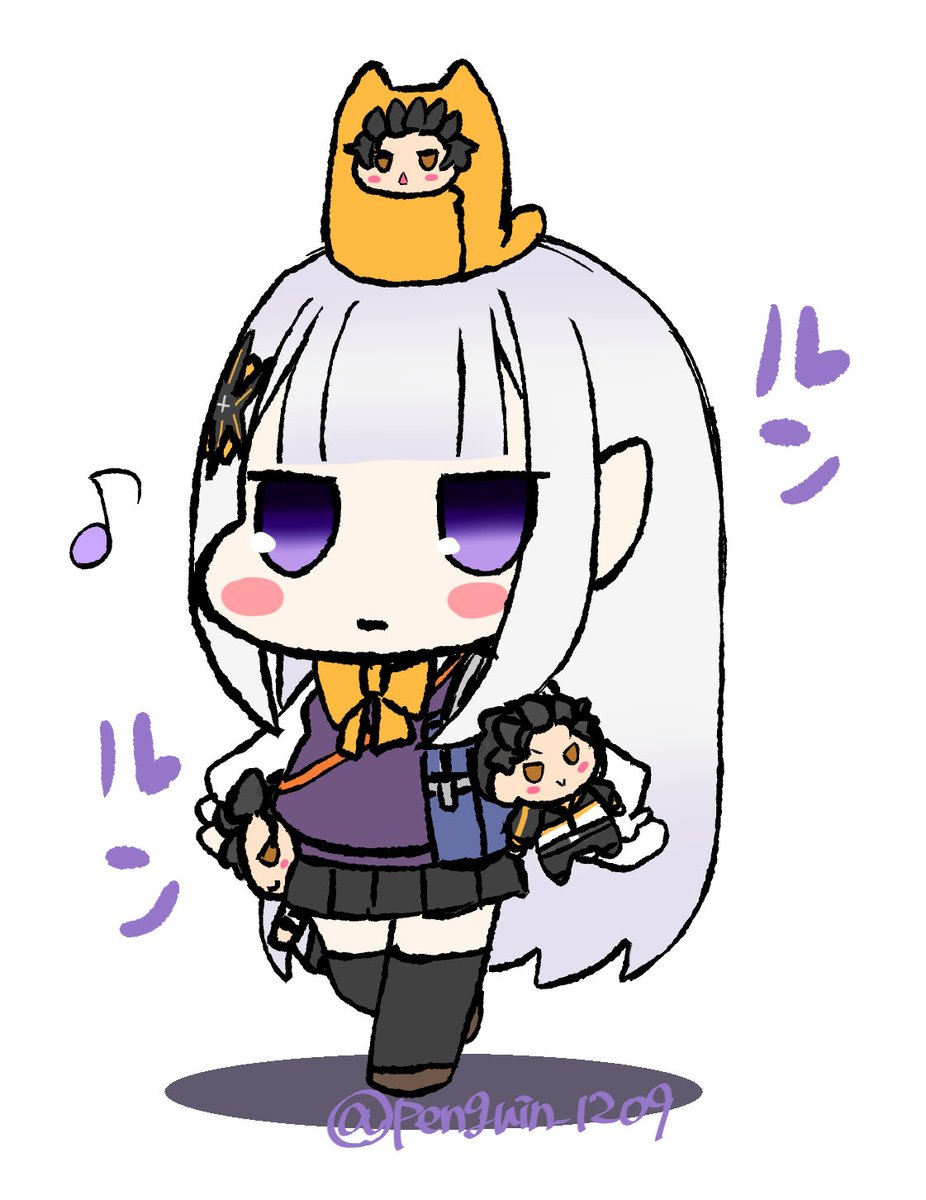 エミリア(リゼロ) ,ナツキ・スバル 「るんるんサテラチャン」|抹茶ペンギンのイラスト