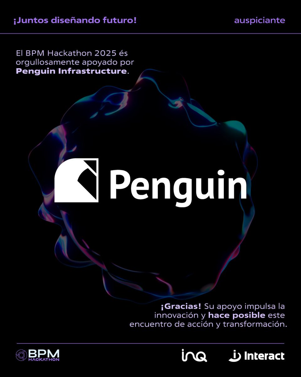 Grupo_Interact's tweet photo. Es con enorme alegría que anunciamos a Penguin Infrastructure como nueva patrocinadora del BPM Hackathon 2025.
 Penguin es una empresa paraguaya que impulsa la transformación de la energía del país en potencial humano, a través de infraestructura de vanguardia, con data centers alimentados por energía limpia y educación enfocada en tecnología.
¡Gracias por ser parte de nuestro evento! 🚀
#interact #bpmhackathon #bpmhackathon2025 #streamhousepy
