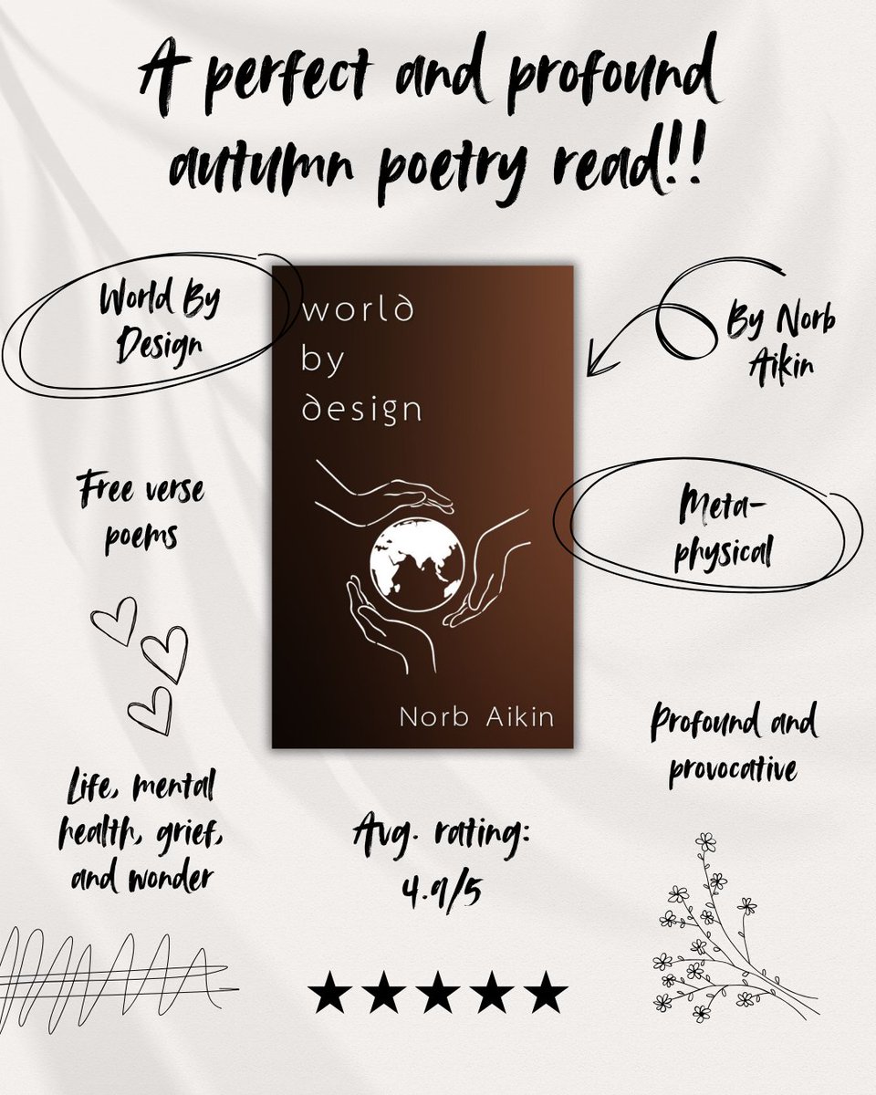 AikinNorb's tweet image. Fall is here!! Grab a beverage and a comfort snack and this collection of poems that&apos;ll make you ponder what existence is all about. #WritingCommunity #PoetryCommunity #BooksWorthReading 

Signed copies: norbaikin.com/blog/product/w…

Amazon/KU: amazon.com/World-Design-N…