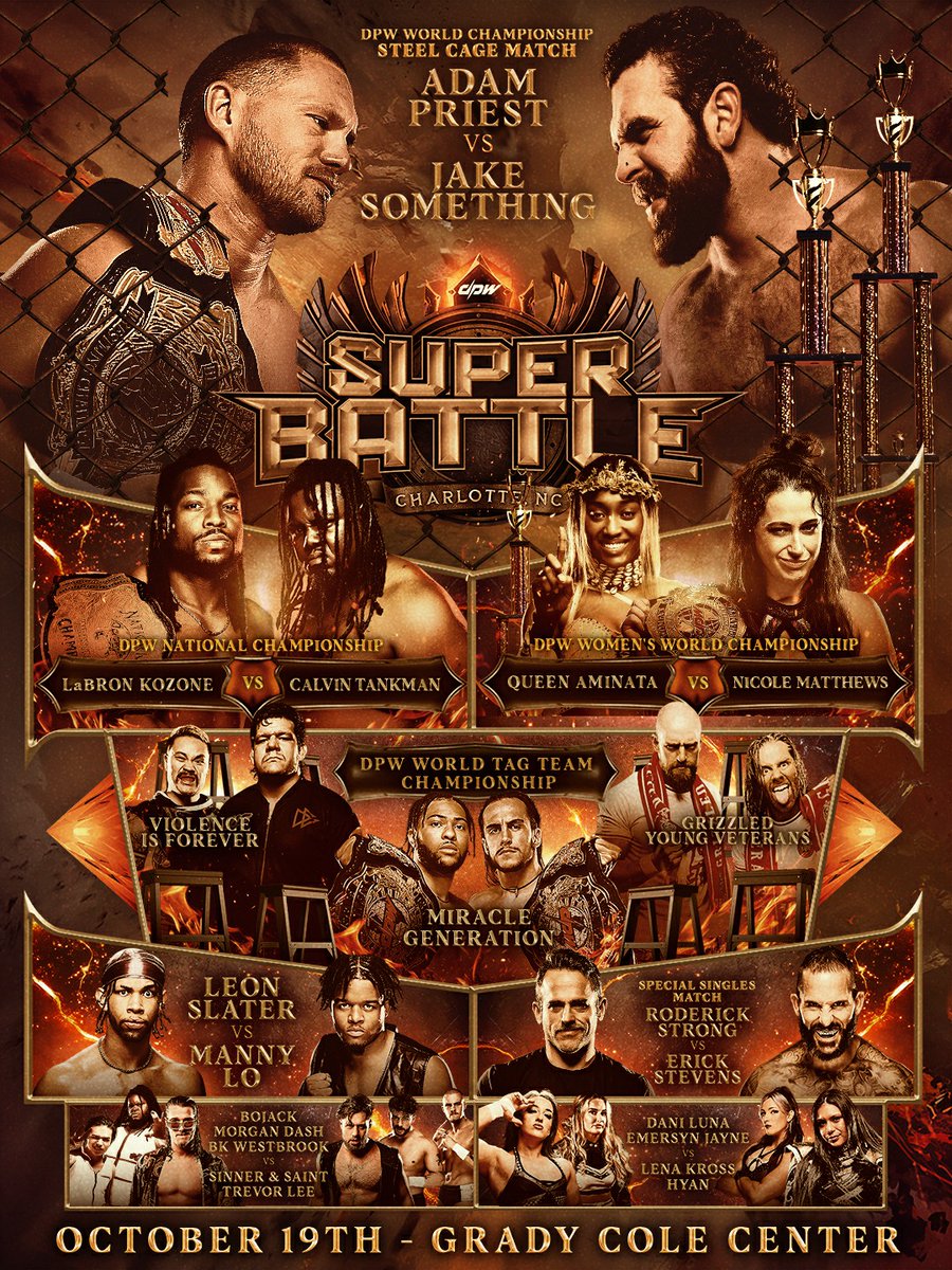 THIS SUNDAY ‼️
DPW brings our absolute best to the Grady Cole Center in Charlotte, NC. Title fights, a cage match, a ladder match, and so much more!

DPW Super Battle
🗓️ 10/19 | Charlotte, NC
🎟 deadlock.link/sb25x