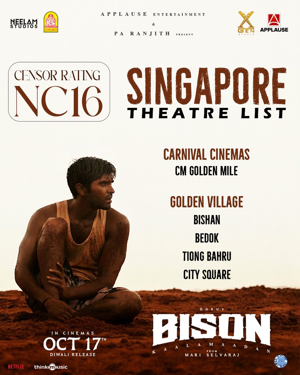 Ayngaran_offl's tweet photo. #BisonKaalamaadan 🦬 Now Running Successfully Check  #Malaysia #Singapore #SriLanka #Australia   Theatre List. Book your tickets Now.  #BisonKaalamaadan Happy Diwali 🎇 🪔

@GoldenCinemaGCC @mari_selvaraj @uie_offl @Mdanees_3 #XgenStudio @Ayngaran_offl @applausesocial @NeelamStudios_ @nairsameer @deepaksegal @beemji @Tisaditi #DhruvVikram @anupamahere @LalDirector @PasupathyMasi #AmeerSultan @Ezhil_DOP @editorsakthi @Kumar_Gangappan @nivaskprasanna @iamSandy_Off @dhilipaction @valentino_suren @rajisha_vijayan @anupamahere @aegan_ekambaram @aruvimadhan @alaganperumal @hariharalorven @kabilanchelliah @thinkmusicindia @karan_ayngaran