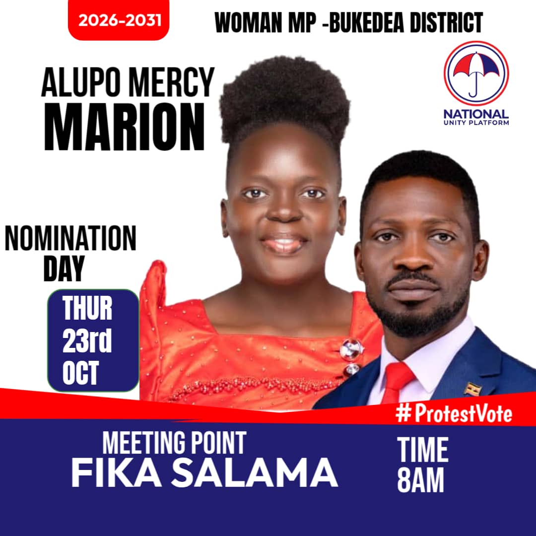 Dear all,l cordially invite you to be part of my nomination that will kickstart the political democracy of   BUKEDEA DISTRICT where many young and potential  leaders have been silenced  by the so-called powerful.
Meeting point is Fika Salama.See you there🙏