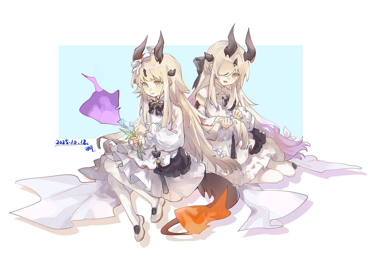#明日方舟 #焰影苇草 #拉芙希妮 #爱布拉娜 
迟到的生日快乐！！🥰🥰🥰🥰因为姐姐头发上好多蝴蝶结所以在想会不会给妹妹头发上插花！所以我画！