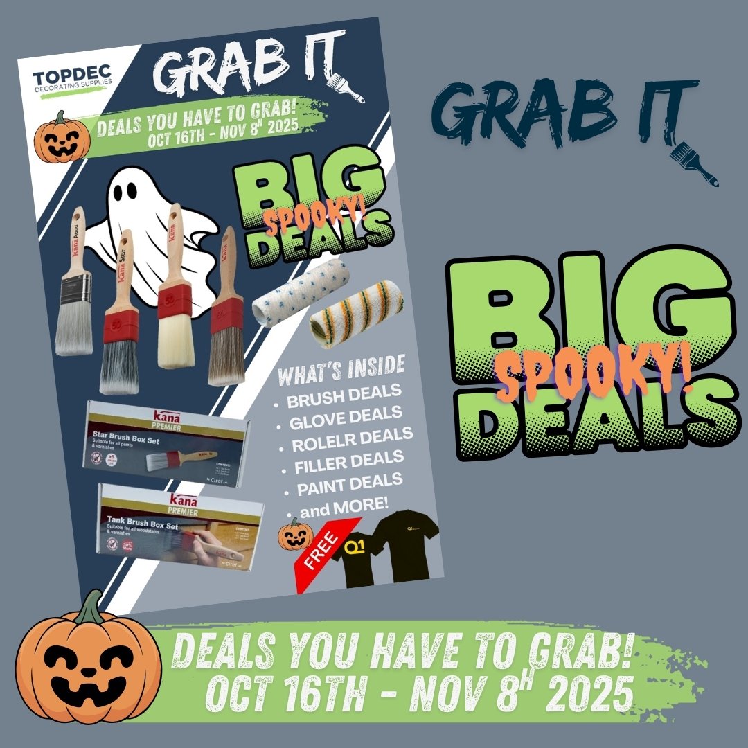 topdecbrush's tweet image. 🎃 BIG SPOOKY DEALS are here! 👻
It’s time to GRAB IT — our Halloween-themed Topdec Grab It event is now live! 
👀 Once they’re gone… they vanish! 💨

👉 Shop the spooky deals now: topdecbrush.com/grab-it

#Topdec #GrabIt #SpookyDeals #PainterDeals #DecoratingSupplies