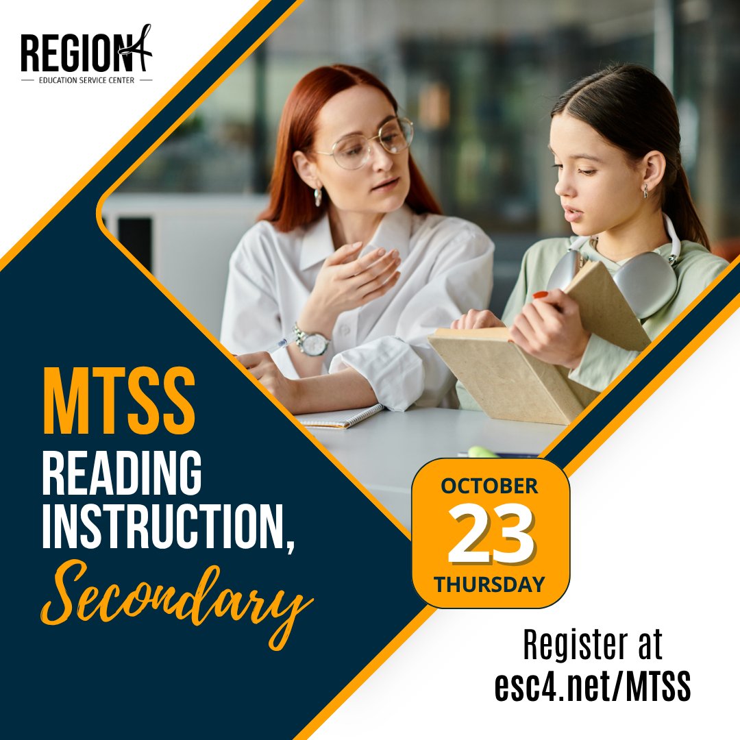 Elevate your secondary reading instruction with practical strategies to teach reading across tiers and intensify support for struggling students. Don’t miss this virtual session on Thursday, Oct. 23.

Register now: escweb.net/tx_esc_04/cata…