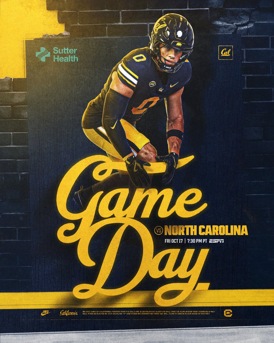 CalFootball's tweet image. Beautiful day for some ball 🐻
🟡 vs North Carolina
🕗 7:30 PT
📺 ESPN
📻 KNBR 680 AM
#SmartAndTough #GoBears