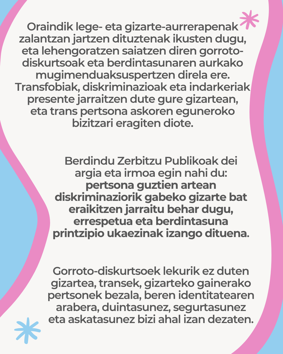 Trans Pertsonen Despatologizazioaren aldeko Nazioarteko Eguna

Adierazpen osoa: euskadi.eus/informazioa/im…