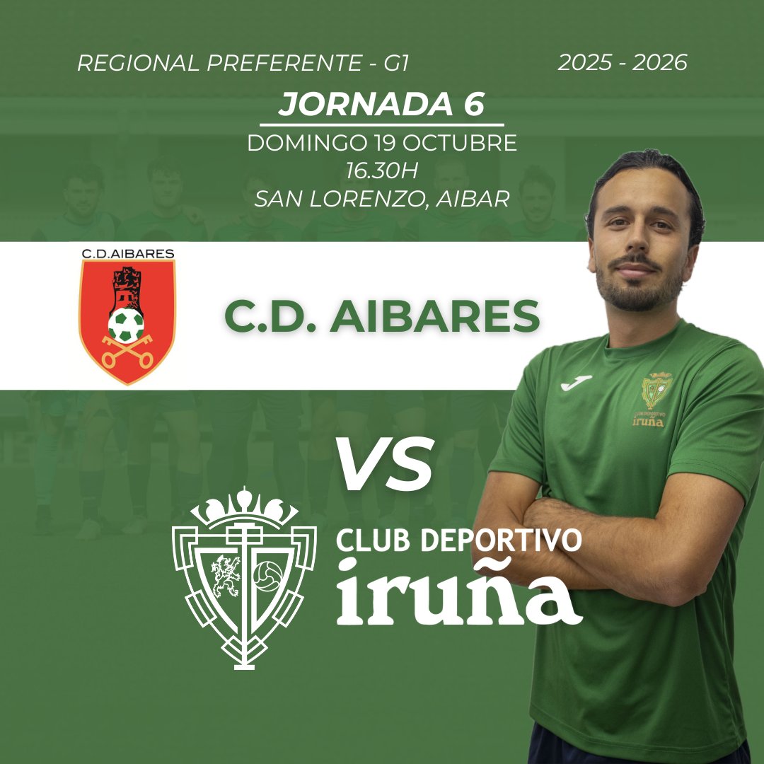 🏆 Jornada 6 #regionalpreferente 
🆚 C.D. AIBARES
🗓️ Domingo 19 de octubre 
🕕 16.30h
📍San Lorenzo, Aibar
💪🏼 #vamosverdes #goazenberdeak 
💚 #aupairuña