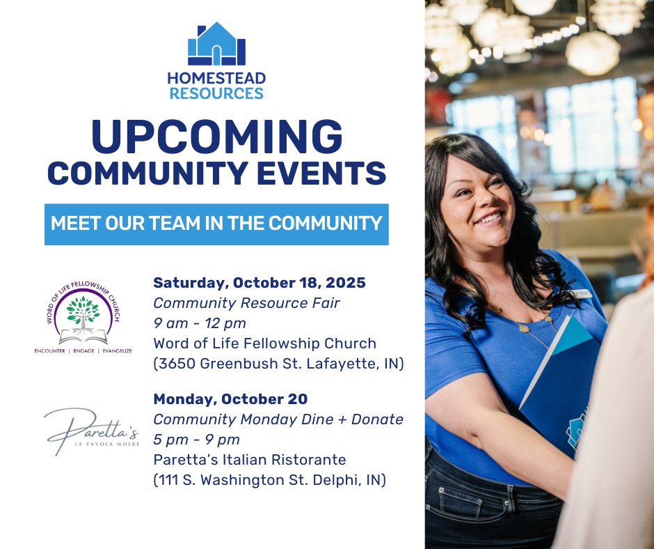 Meet us in the community! We'll be at a resource fair on Saturday, and hopefully, we'll see you for dinner on Monday. Check out the details!