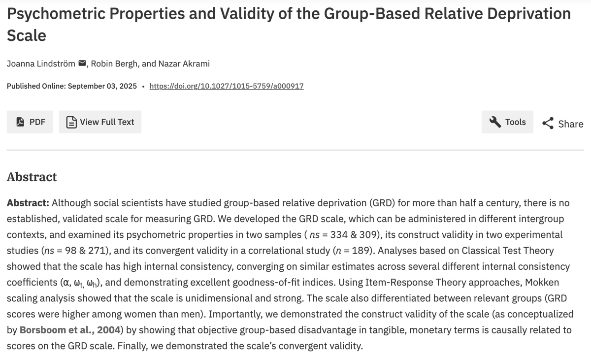 Check out this new study introducing and validating the Group-Based Relative Deprivation Scale at econtent.hogrefe.com/doi/10.1027/10…