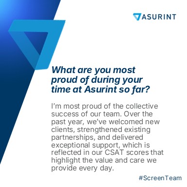 Shout out to our very own Evgenia Miller on one year with Asurint! 🎉 

In just 12 months, you've made an incredible impact both internally and with our clients. We're excited to see all the great initiatives you'll accomplish in the years ahead! 🩵 

#ScreenTeam #Workiversary
