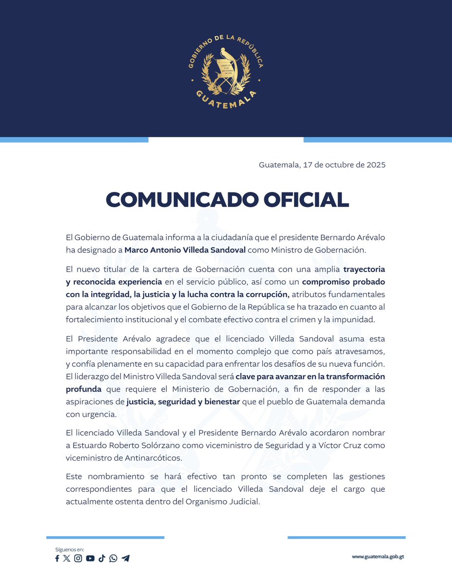 El Gobierno de Guatemala informa a la población: