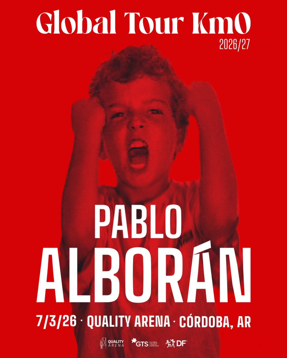 #Info <a href="/pabloalboran/">Pablo Alborán</a> #GlobalTourKM0 Argentina.
📍5/03 Movistar Arena - Baires
📍7/03 Quality Arena - Córdoba 

🎟 General 21/10 a las 16h🇦🇷pabloalboran.es.

▶️ Preventa
📍Fans hoy 16h hasta 20/10 9.59h🇦🇷.
📍Banco Santander American Express del 20/10 10h al 21/10 15.59h 🇦🇷.