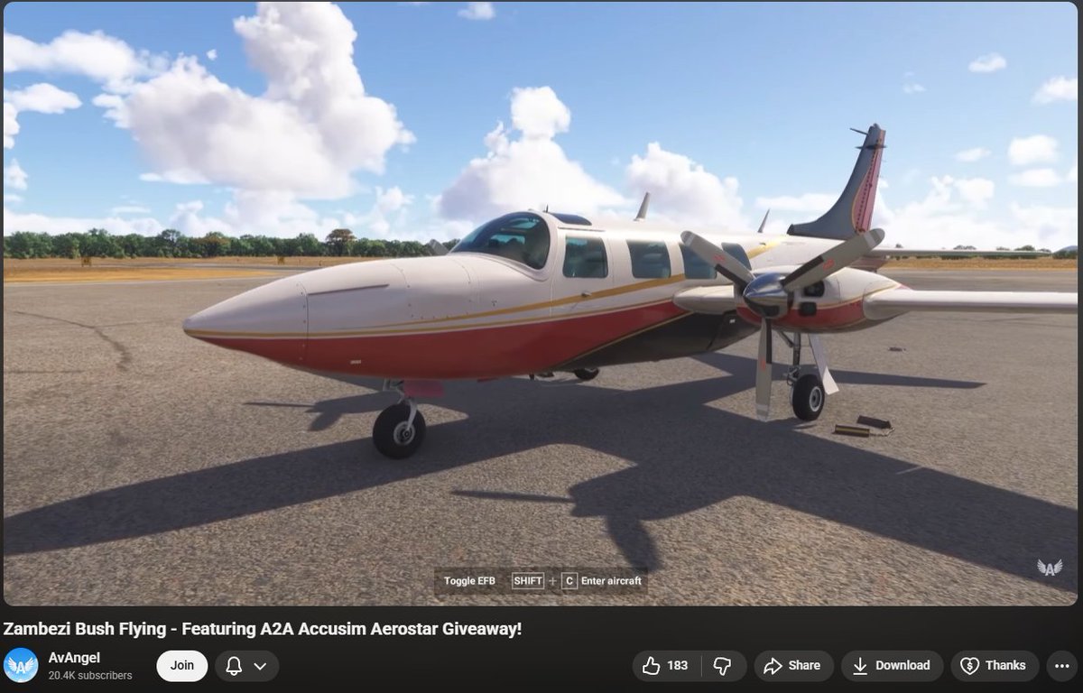 The weekend’s here time to take to the virtual skies! ☀️✈️
Join AvAngel for some Zambezi bush flying in the Accu-Sim Aerostar 600.
🎥 youtube.com/watch?v=dnwHcF…
Get yours for MSFS2020 &amp; 2024: a2asimulations.com/store/
#MSFS2024 #FlightSim #Aviation #AccuSim #Xbox #MSFS2020