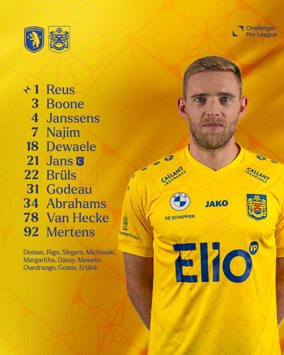 SKBeveren's tweet photo. Deze XI Leeuwen nemen het straks op tegen Beerschot!

🟡🔵 #BEESKB https://t.co/GnD1Vwd0O1