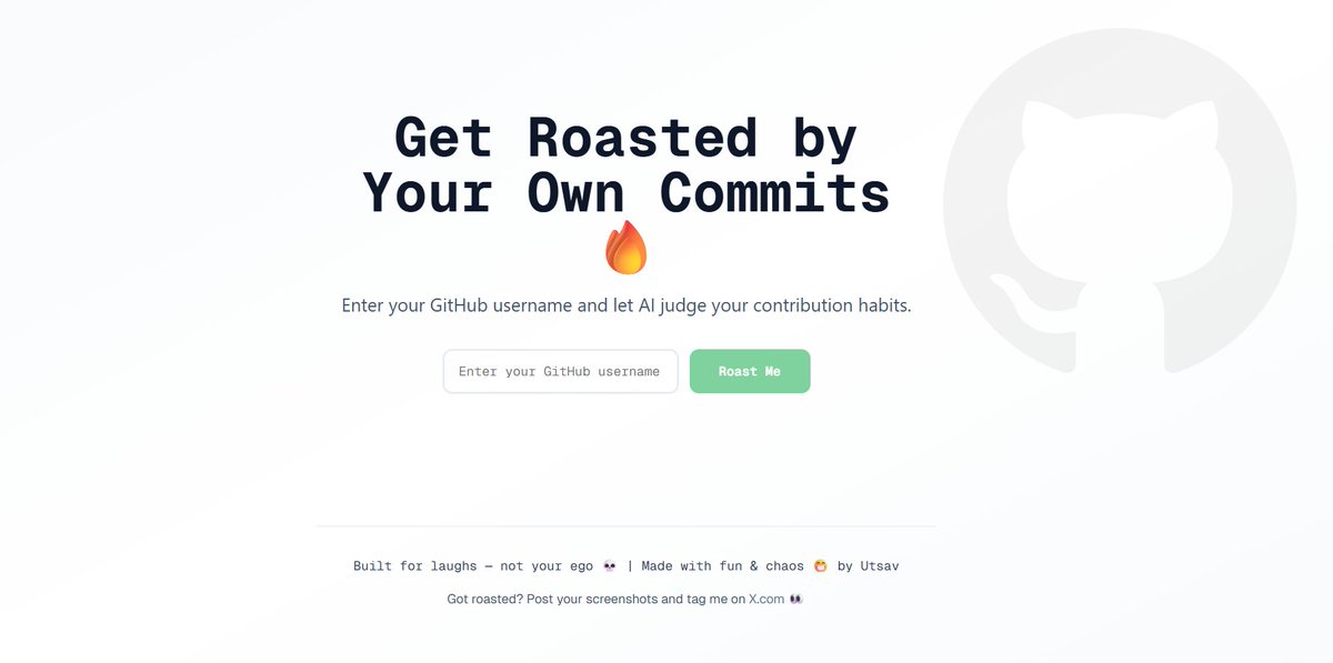 0xdevug's tweet image. Built something fun — it roasts GitHub profiles 😂
Share the image on X and tag me!
(Retweet/Repost appreciated 🫡)
Try it 👉 roastmygit.vercel.app
#GitHub #buildinpublic