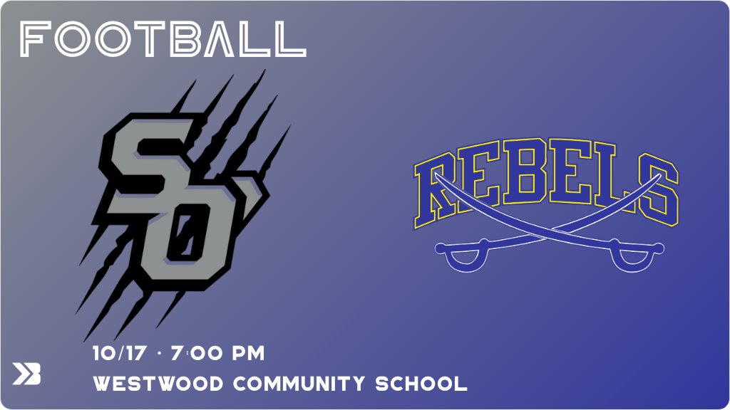 Football (Varsity) Game Day! - Check out the event preview for the The Westwood Rebels vs The South O'Brien Wolverines. It starts at 7:00 PM and is at Westwood Community School. gobound.com/ia/ihsaa/footb…