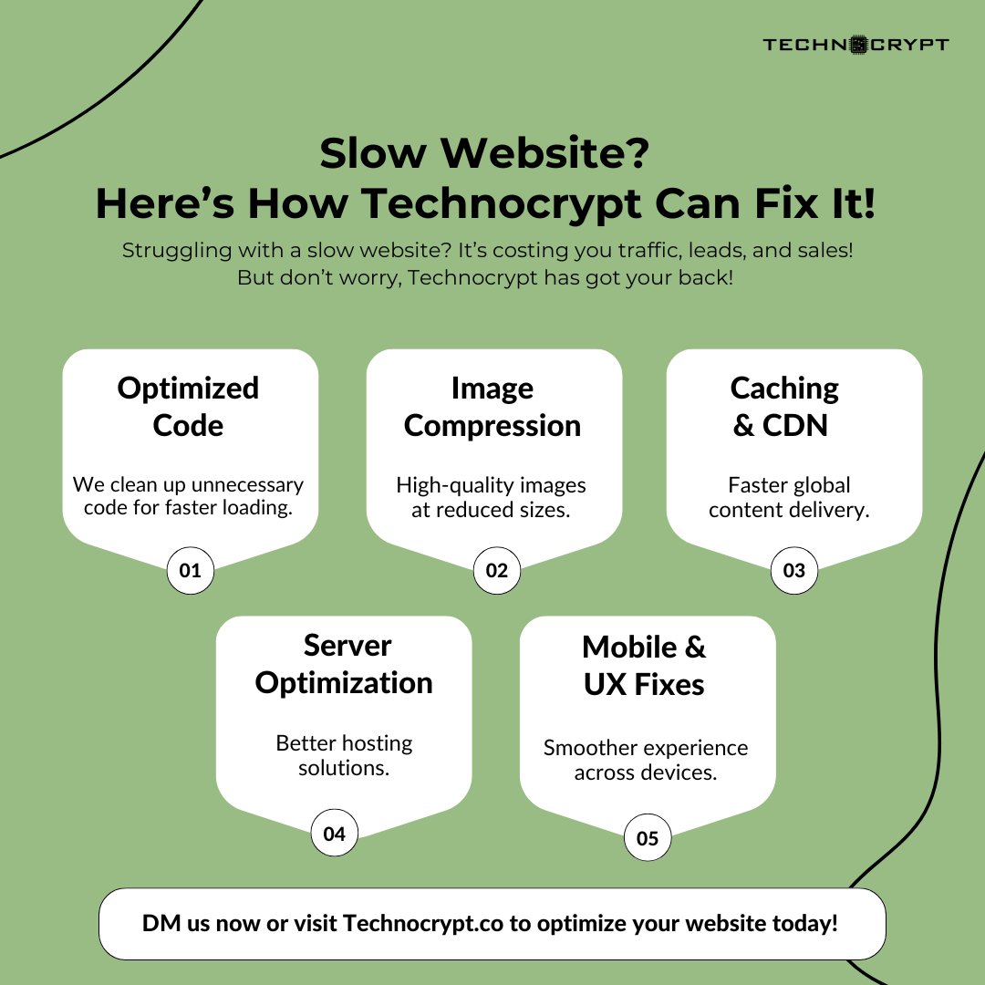 technocrypt's tweet image. Your website speed is killing your conversions.
Technocrypt can fix it, fast code, smart caching, and smooth UX.
#WebOptimization #TechSolutions #WebSpeed