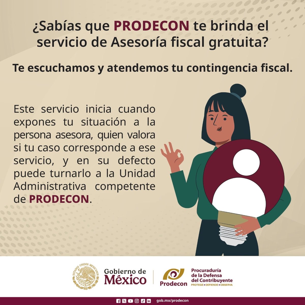 ¿Tienes alguna contingencia fiscal? ¡En PRODECON podemos ayudarte!

📍Visítanos ➡️ acortar.link/YX2KXL
📱Chatea con un asesor ➡️ chat.prodecon.gob.mx
📩 Escríbenos ➡️ atencionalcontribuyente@prodecon.gob.mx
☎️ Llámanos ➡️ 55 12 05 9000 en la CDMX y al 800 611 0190, lada