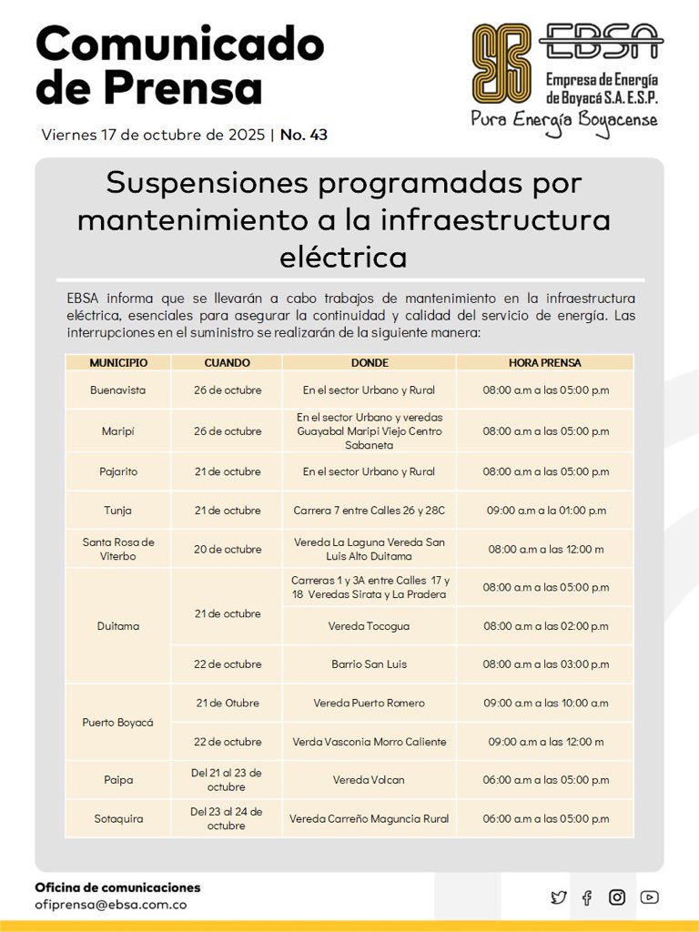 ⚡*#EBSAInforma* || Interrupciones de energía de la próxima semana esenciales para garantizar la calidad y continuidad del servicio de energía