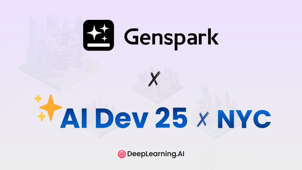 DeepLearningAI's tweet image. How do you build a Super Agent that scales?
On November 14, hear Kay Zhu, Co-founder and CTO of @genspark_ai, explain how giving AI agents more autonomy and the right tools enables smarter systems.
✨ Join his session at AI Dev 25 x NYC!
Get your tickets here:…