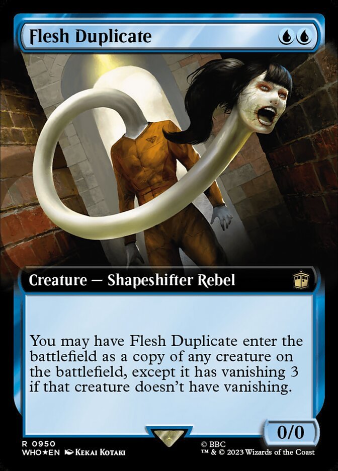 😱Día 17 de #MTGSpooktober 

Flesh Duplicate - Esta carta de Doctor Who nos da un poquito de repelús... 

¿Qué otras cartas te dan un poco repulsión?