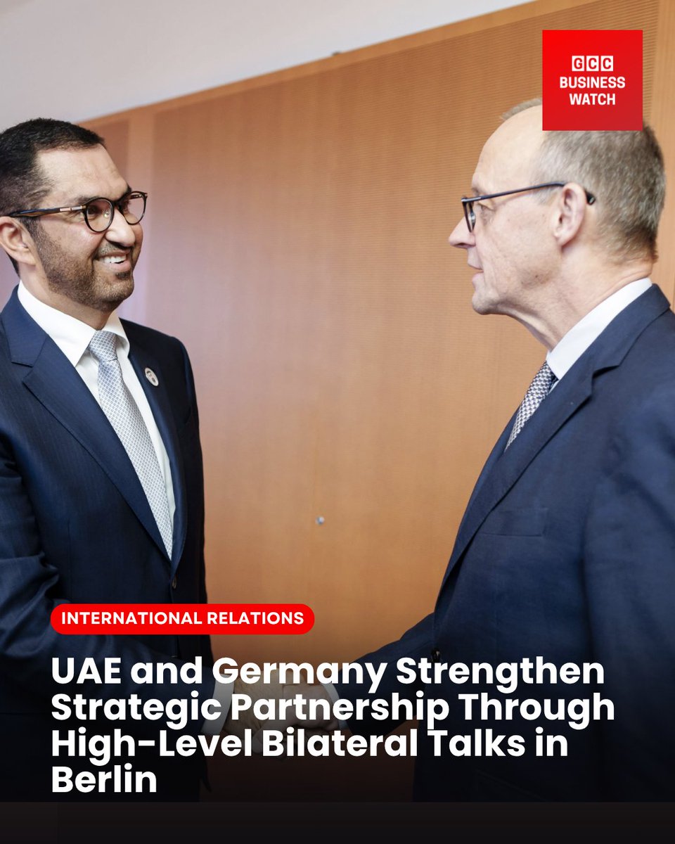 UAE &amp; Germany strengthen their strategic ties through new partnerships in energy, industry &amp; smart mobility as trade surges 19% in 2025.   
Read the Full Story: gccbusinesswatch.com/news/uae-and-g…