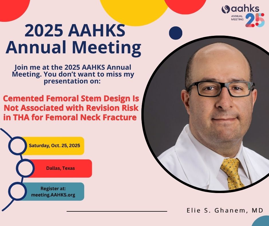 AAHKS's tweet image. Haven't registered and still want to join Elie S. Ghanem, MD at the #AAHKS Annual Meeting, register online at meeting.AAHKS.org.