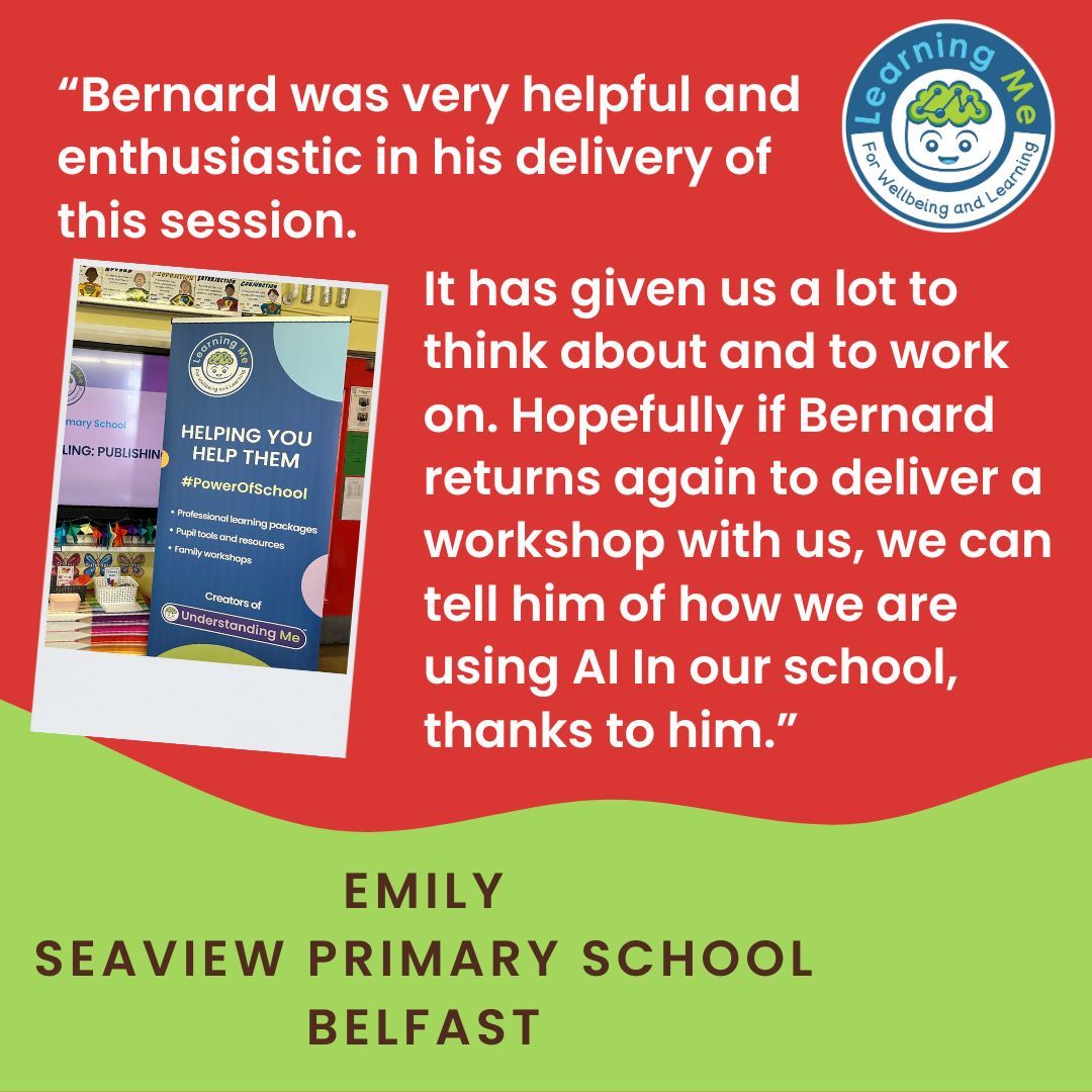 LearningMeEdu's tweet image. &quot;Bernard was very helpful and enthusiastic in his delivery of this session. It has given us a lot to think about and work on. Hopefully if Bernard returns again to deliver a workshop with us, we can tell him of how we are using A.I in our school, thanks to him!&quot;