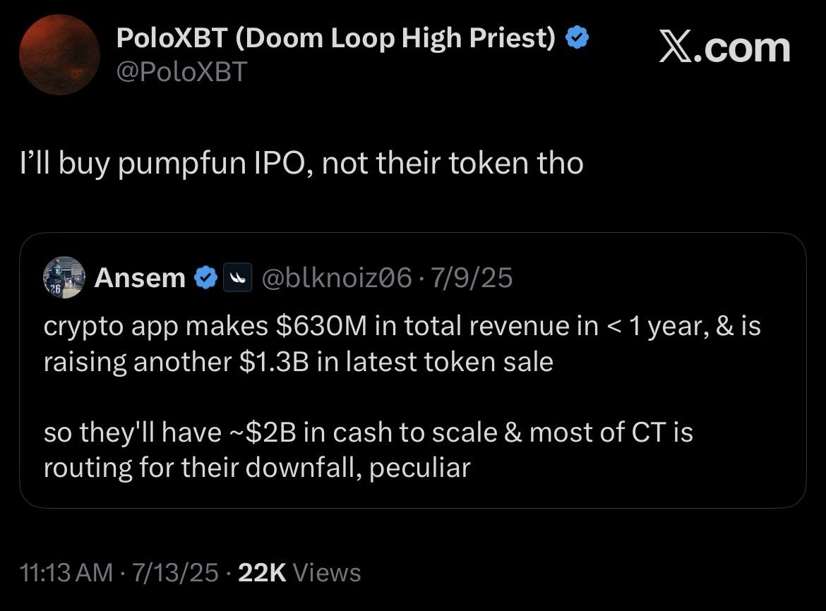 “the disconnect between equity &amp; token is making it impossible for both to be mutually successful, either share or token holder value gets maximised, the other suffers.”

shares will always be prioritized and maximized. so when I say I’ll buy the IPO before the token, this is