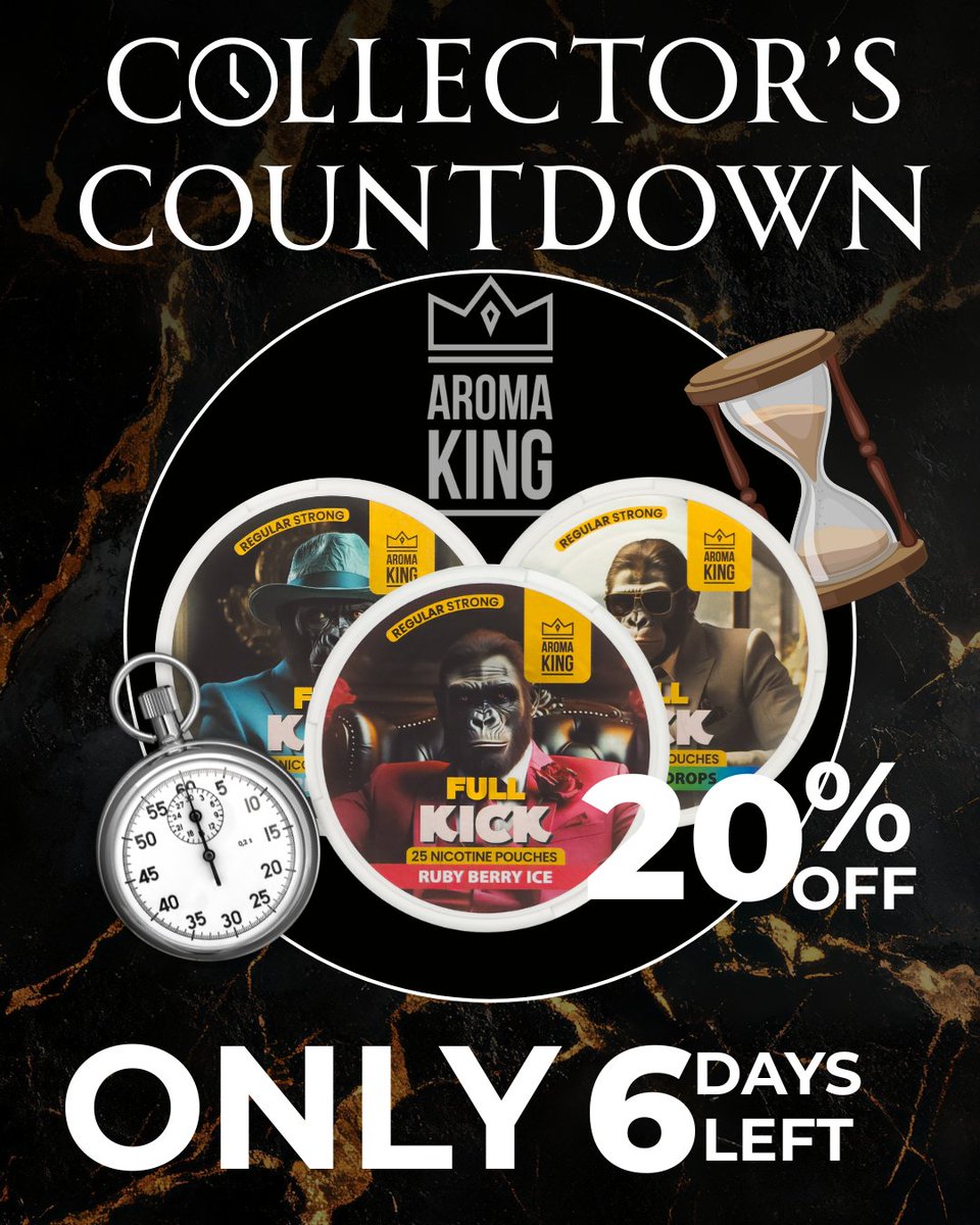 A new day, a new Collectors Countdown drop! 🕰
For this unique sale, each day will add a new sale item. But act fast, the clock is ticking and resets on Thursday, where a new set of daily deals will be released.
Today's Drop:
💥 Full Kick Nicotine Pouches! All for 20% off!