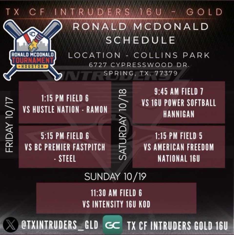 Hayleecross29 (@hayleecross2029) on Twitter photo Excited to kick off the Ronald McDonald tournament today!  #EarnedNotGiven <a href="/merrisschroder7/">Merris Schroder</a> <a href="/TXIntruders_GLD/">TX CF Intruders 18U/16U Gold Program</a> <a href="/USTCeltsSB/">UST Softball</a> <a href="/SUPiratesSB/">Southwestern SB</a> <a href="/UTSASoftball/">UTSA Softball</a> Excited to kick off the Ronald McDonald tournament today!  #EarnedNotGiven <a href="/merrisschroder7/">Merris Schroder</a> <a href="/TXIntruders_GLD/">TX CF Intruders 18U/16U Gold Program</a> <a href="/USTCeltsSB/">UST Softball</a> <a href="/SUPiratesSB/">Southwestern SB</a> <a href="/UTSASoftball/">UTSA Softball</a>