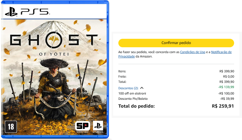 ATENÇÃO! Ghost of Yotei no menor preço histórico

R$259 usando o cupom AMAZON100OFF (pagamento via pix, dá pra fazer em 10x de 30 reais também)

Compre aqui: amzn.to/4hbROsA

Entre no canal de Ofertas: t.me/ofertasportate…