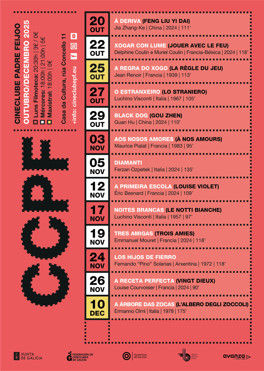 Oe! Que xa comezamos coa nosa programación regular do curso!✨🎥

Máis info 👉 cineclubepf.blogspot.com