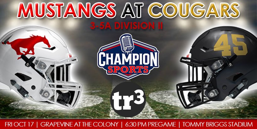 District play continues tonight for <a href="/GHSMustangsFB/">GHSMustangsFootball</a> as they play at The Colony! If you can't be there, watch the game with us and <a href="/tr3dio/">tr3dio</a>! 

🏈3-5A DII
⏰7PM
📍Tommy Briggs Stadium
🎙️<a href="/Mason26Doc/">Mason Dougherty</a> &amp; @_DrewDoc_
📺 youtube.com/live/Oy419I3ZB…