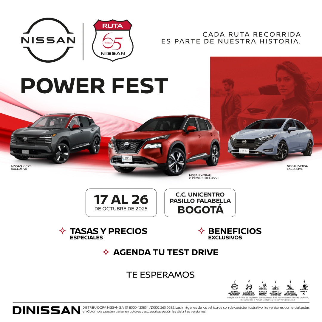 NissanColombia's tweet image. ¡Hey Nissan Lover, del 17 al 26 de octubre vive el Power Fest Nissan en Bogotá! Disfruta de todos nuestros beneficios exclusivos, tasas especiales y precios únicos pensados para que estrenes tu próximo Nissan. #PowerFest