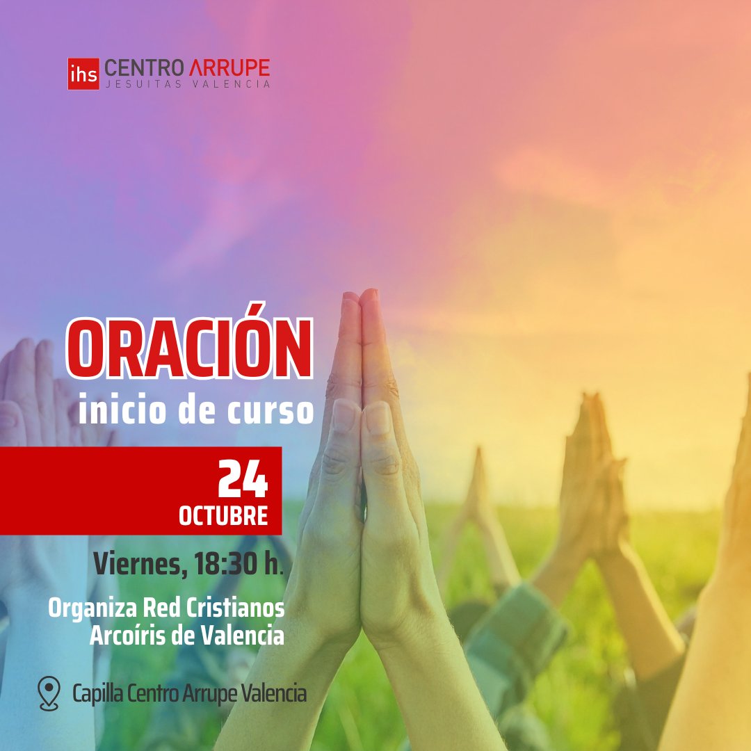 La Red Cristianos Arcoíris de Valencia invita a un espacio de oración, el viernes a partir de las 18:30 horas, en la capilla del Centro Arrupe Valencia.

Este encuentro orante está abierto a toda aquella persona que quiera participar y a quienes forman parte de la red.