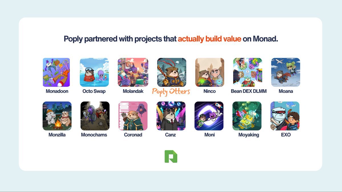 poply_xyz's tweet image. We team up with real @monad builders. Infra, culture, DEX &amp;amp; Perps.

Proud to have minted with:
@molandaks_xyz
@ninco_fi
@OctoSwapDex
@Bean_DEX
@moanalabsdotfun
@Monadoons
@monzillanad
@Monad_Insights
&amp;amp; many more

Next wave:
@MagmaStaking · @MadnessExchange

Interact to get WL👇