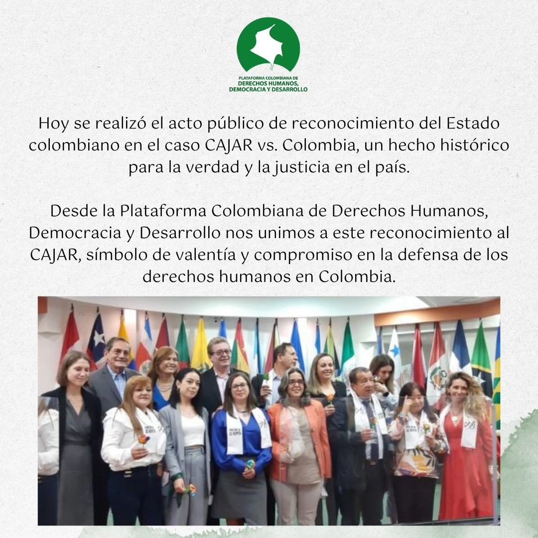 🌻 Desde la <a href="/PlataformaDesc/">Plataforma DHESCA</a> nos sumamos al reconocimiento al <a href="/Ccajar/">ColectivoDeAbogad@s</a>, un acto que marca la historia de los derechos humanos en Colombia y reafirma nuestro derecho a defender derechos 🫂
